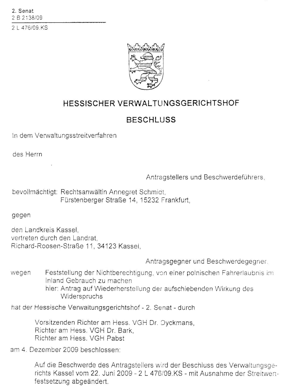 VGH Hesse Beschluss 2009